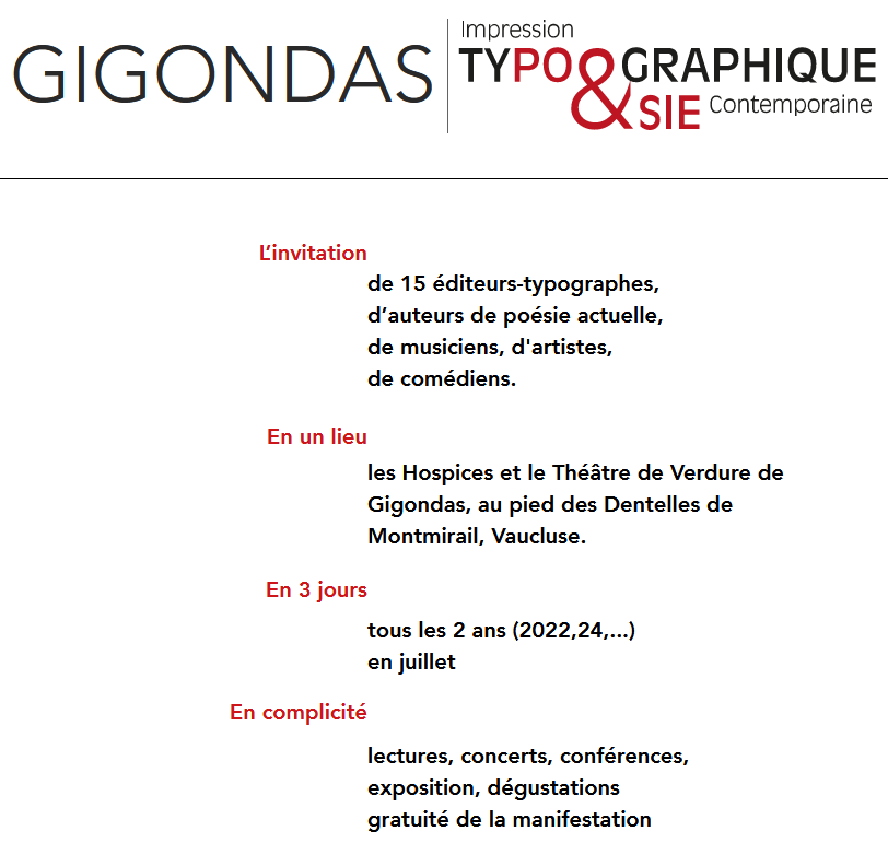 Biennale de l'impression typographique et de la poésie contemporaineà Gigondas, 4ème édition 2024